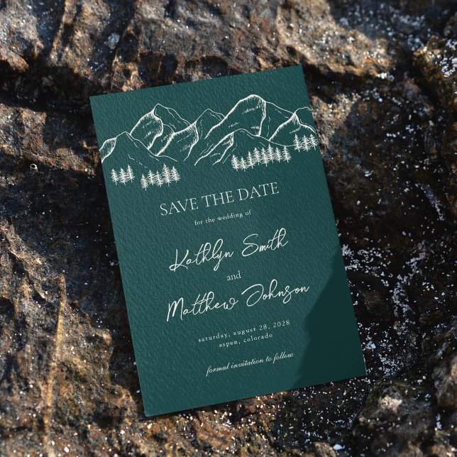 Emerald Green Mountain Pine Tree Hochzeit im Freie Save The Date (Von Creator hochgeladen)