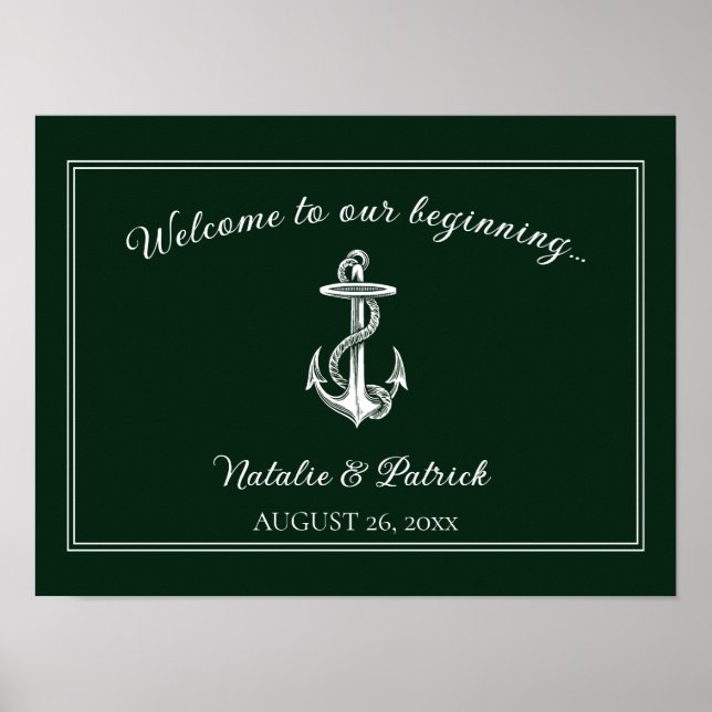 Emerald Green Nautical Anchor Wedding Poster (Vorne)
