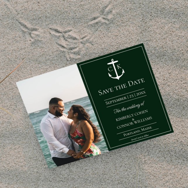 Emerald Green Nautical Monogram Foto Save The Date (Emerald Green Nautical Monogram Photo Save the Date)