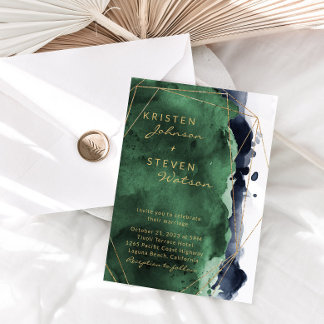 Emerald Green & Navy Blue Wedding Einladung