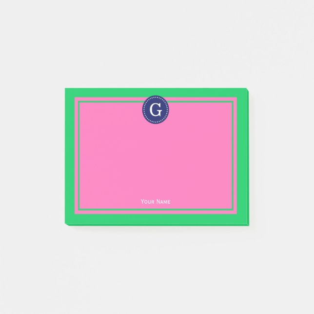 Emerald Green Navy Hot Pink Gerahmt 1I Monogramm Post-it Klebezettel (Vorderseite)