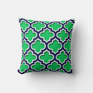 Emerald Green Navy White marokkanisches Quatrefoli Kissen