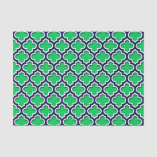 Emerald Green Navy White marokkanisches Quatrefoli Seidenpapier