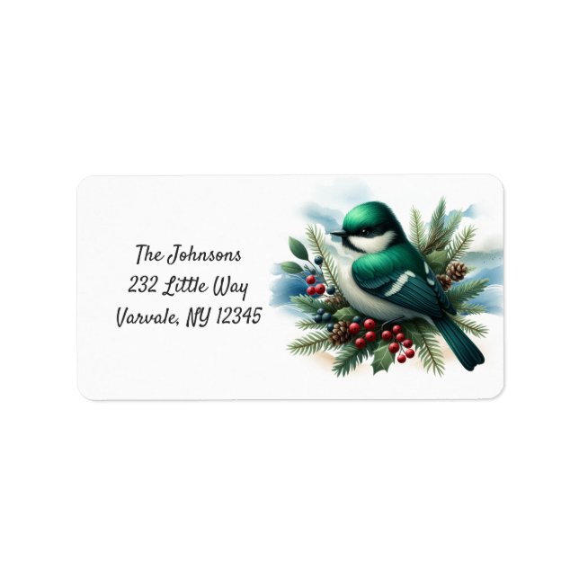 Emerald Green Nesting Bird Holiday New Address Adressaufkleber (Vorne)