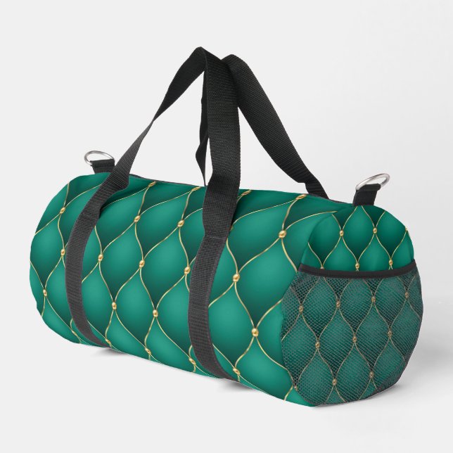 Emerald Green Ogee Gold Diamonds gespeist Duffle Bag (Rechte Ecke)