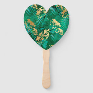 Emerald Green Palm Leaf Bright Golden Jungle Fächer