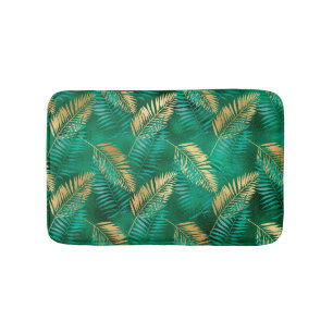 Emerald Green Palm Leaf Hell Goldener Dschungel Badematte