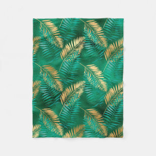 Emerald Green Palm Leaf Hell Goldener Dschungel Fleecedecke