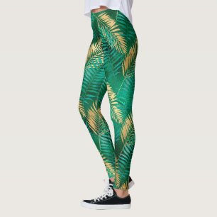Emerald Green Palm Leaf Hell Goldener Dschungel Leggings