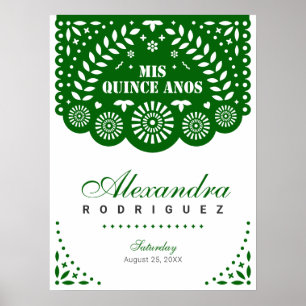 Emerald Green Papel Picado Mis Quince Años Poster