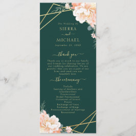 Emerald Green Peach Cream Gold Geometric Wedding Programm