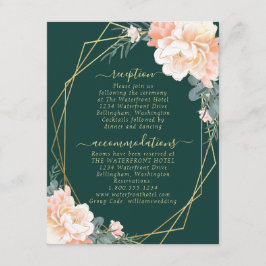 Emerald Green Peach Floral Gold Hochzeitdetails Begleitkarte