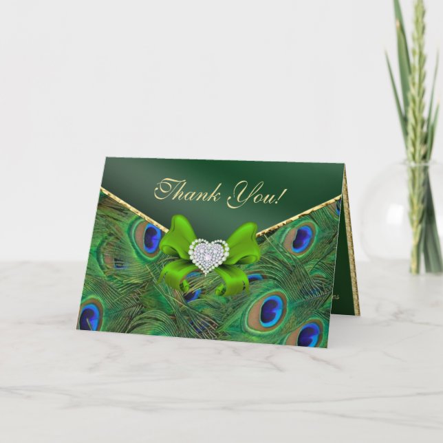 Emerald Green Peacock Dankeschön Karte (Vorderseite)
