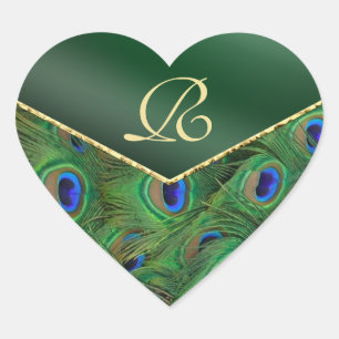 Emerald Green Peacock Monogram Umschlag Aufkleber