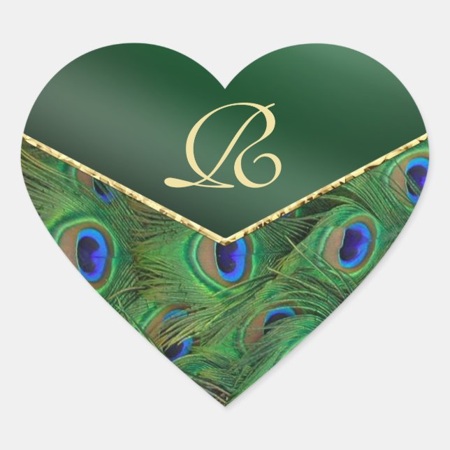 Emerald Green Peacock Monogram Umschlag Aufkleber (Vorderseite)