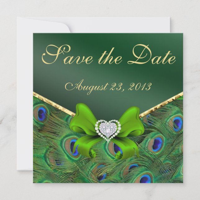 Emerald green Peacock Save the Date (Vorderseite)