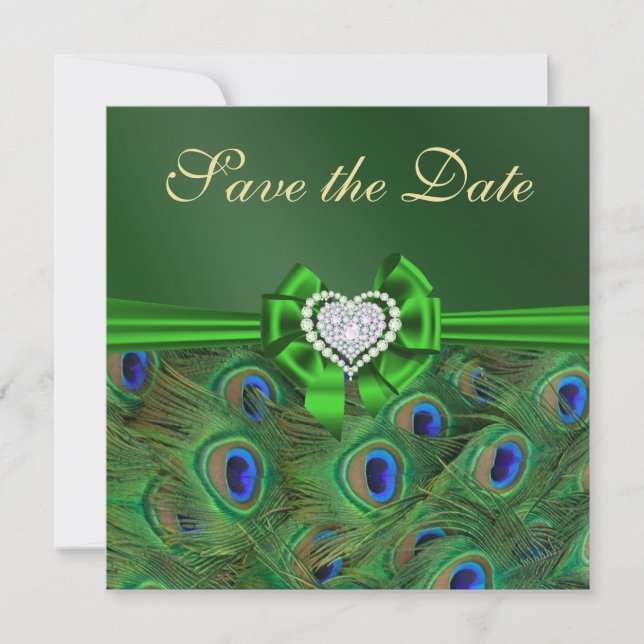 Emerald Green Peacock Save the Date (Vorderseite)