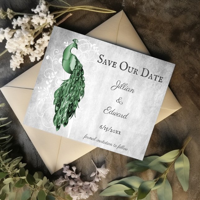 Emerald Green Peacock Save the Date Ankündigung (Emerald Green Peacock Save the Date)