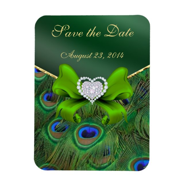 Emerald Green Peacock Save the Date Magnet (Vertikal)