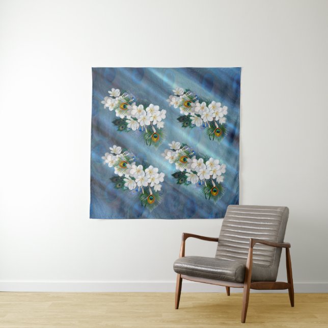 Emerald Green Peacock Seidenbukett Wandteppich (Beispiel (Horizontal))