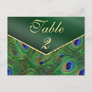 Emerald Green Peacock Tischnummer Card