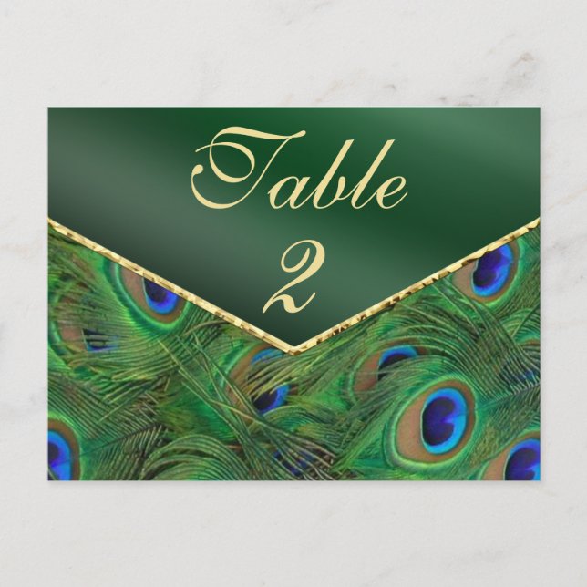 Emerald Green Peacock Tischnummer Card (Vorderseite)