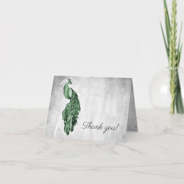 Emerald Green Peacock Wedding Vielen Dank Dankeskarte (Vorderseite)
