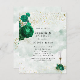 Emerald Green Peony Gold Brunch & Bubbly Einladung