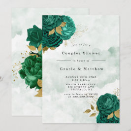 Emerald Green Peony Gold Couples Showeinladungen
