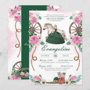Emerald Green Pink Roses Verzauberter Charro Quinc Einladung