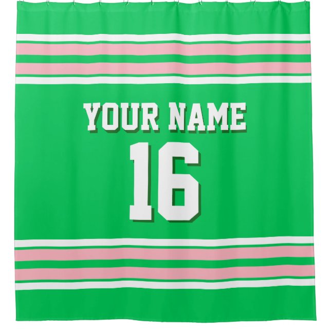 Emerald Green Pink White Stripes Sports Jersey Duschvorhang (Vorderseite)