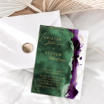 Emerald Green & Plum Lila Hochzeitseinladung Einladung<br><div class="desc">Atemberaubende smaragdgrün und plum lila Aquarelleinladung mit Akzenten des goldenen Glitzer und einem goldenen geometrischen Rahmen. Diese elegante Hochzeit laden mit handgeschriebenen Skript-Kalligraphie wird sicher Ihre Gäste zu begeistern!</div>