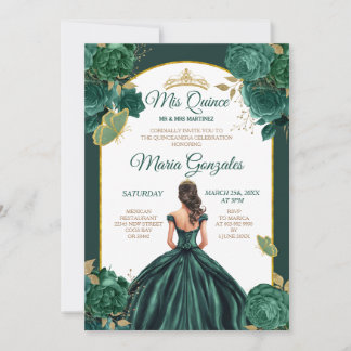 Emerald Green Princess Floral Quinceañera Einladung