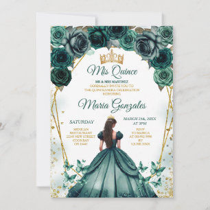 Emerald Green Princess Quinceañera Crown Floral Einladung