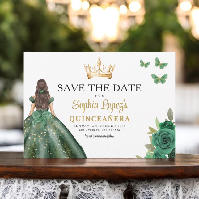 Emerald Green Princess Quinceañera Save the Date (Von Creator hochgeladen)