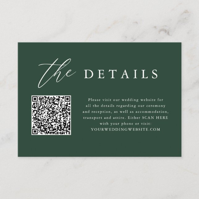 Emerald Green QR Code Wedding Details Begleitkarte (Vorderseite)
