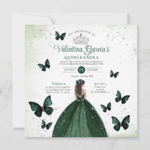 Emerald Green Quinceañera 15 Anos Blume Silver Einladung