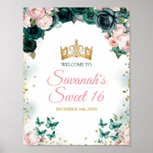 Emerald Green Quinceañera Crown Pink Begrüßungszei Poster