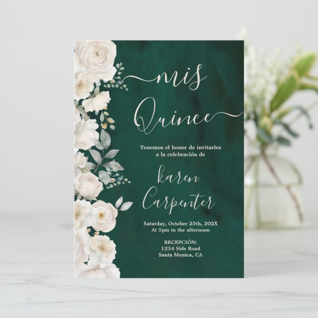 Emerald Green Quinceanera Einladung (Stehend Vorderseite)