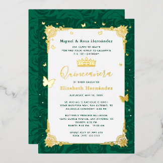 Emerald Green Quinceañera Elegante Butterfly Folieneinladung