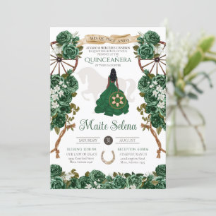 Emerald Green Quinceanera Elegante Rose Charro Einladung