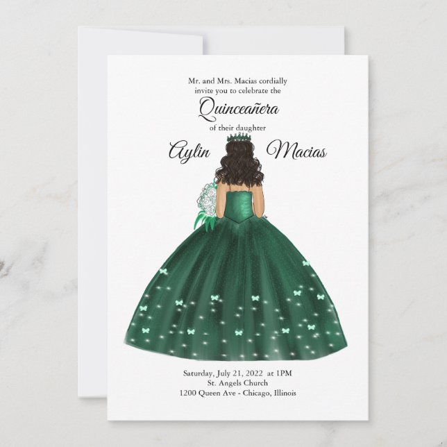 Emerald Green Quinceanera Gown   Einladung (Vorderseite)