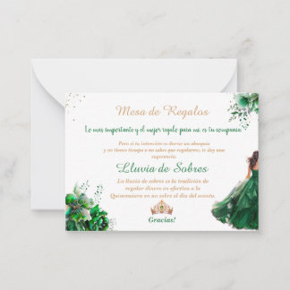 Emerald Green Quinceañera Lluvia de Sobres Mitteilungskarte