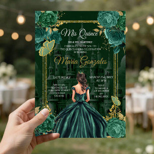 Emerald Green Quinceañera Princess Butterfly Einladung