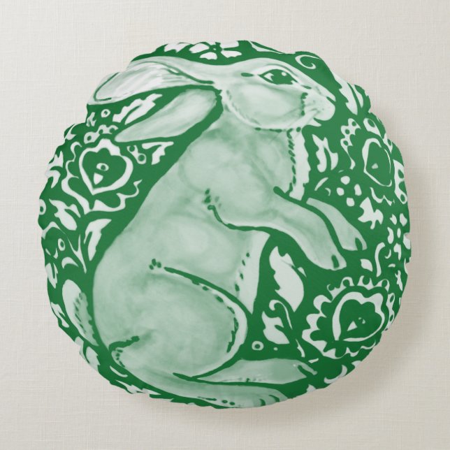 Emerald Green Rabbit Bunny Hare Cotattcore  Rundes Kissen (Vorderseite)