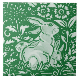 Emerald Green Rabbit Mama Chinoiserie Floral Fliese
