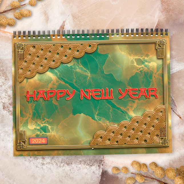 Emerald Green Red Gold 12 chinesische Zodiac-Zeich Kalender (Cover)