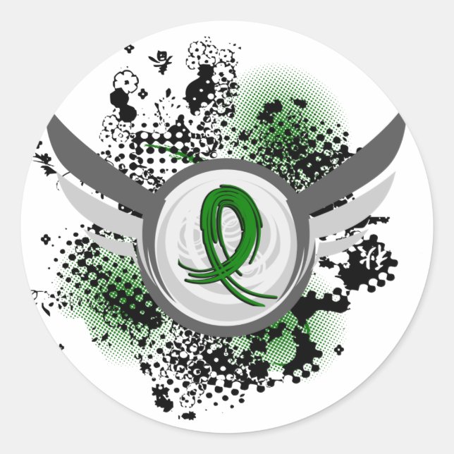Emerald Green Ribbon und Flügel Leberkrebs Runder Aufkleber (Vorderseite)
