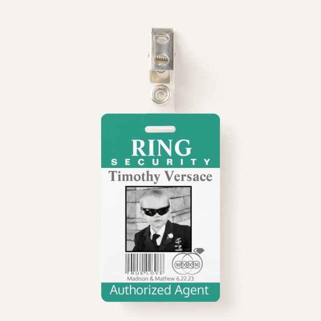 Emerald Green Ring Bearer Security Abzeichen Ausweis (Vorderseite mit Klammer)
