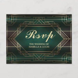 Emerald Green Roaring 20s Wedding RSVP Postkarte
